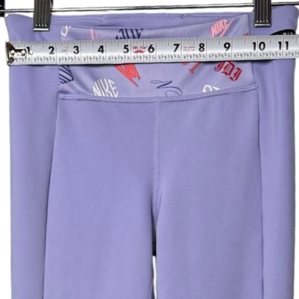 Nike Girls Dri-FIT High Rise Graphic Waist Split Hem Leggings Purple Medium M
